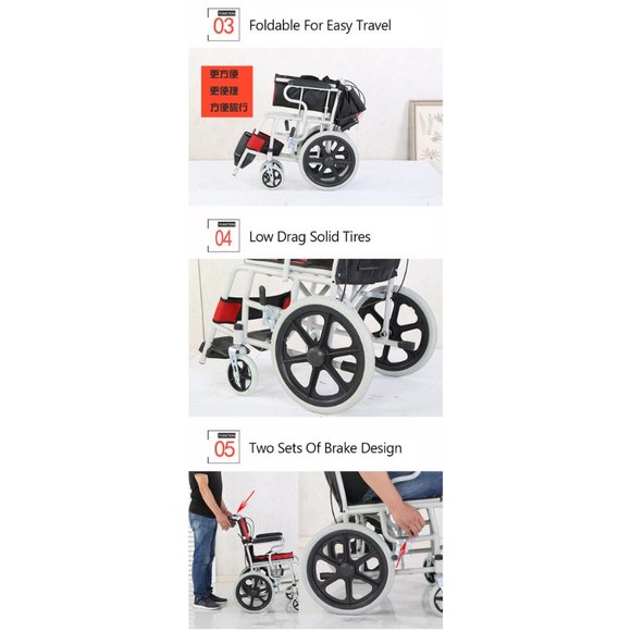 Colorful Lightweight Transport Wheelchair Medical Orthopedic Foldable Portable - Picture 11 of 12